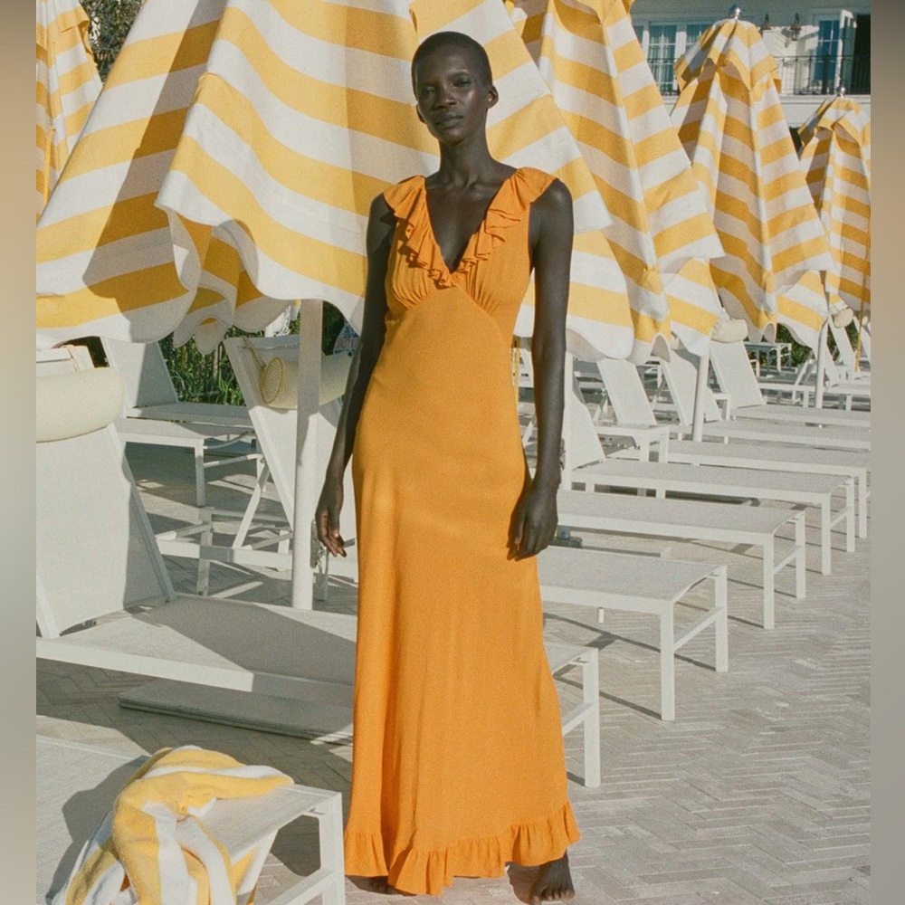 DOEN Arleen Orange Ruffled Maxi Sundress size XXS / NEW with tags - Picture 2 of 9